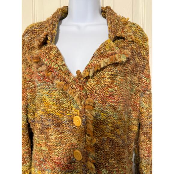 Harold’s Chunky Knit Sweater Jacket Large Autumn Earth Tones Boho Cottagecore - Picture 2 of 7